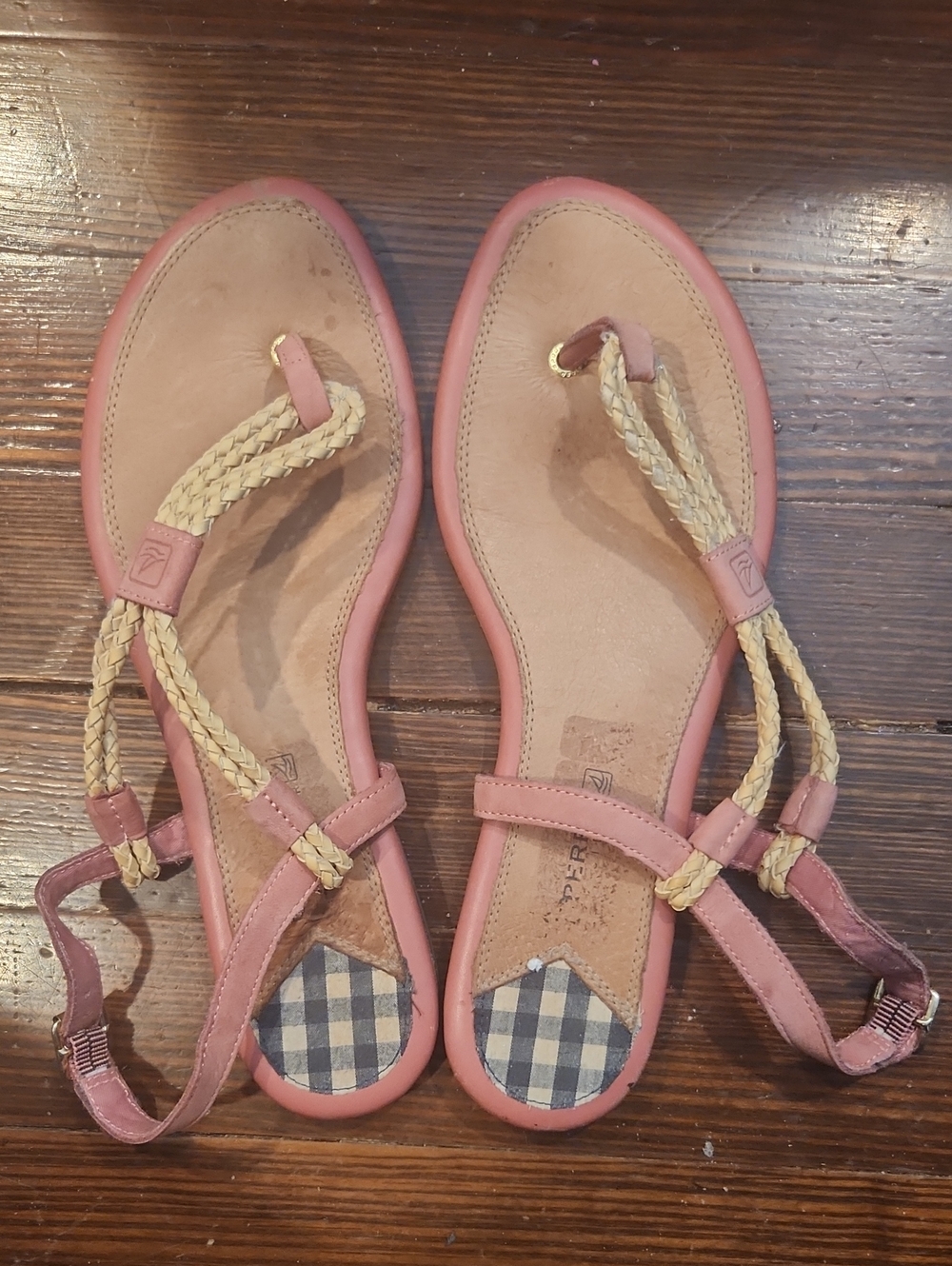 Sperry Pink Leather Braided-Strap Sandals